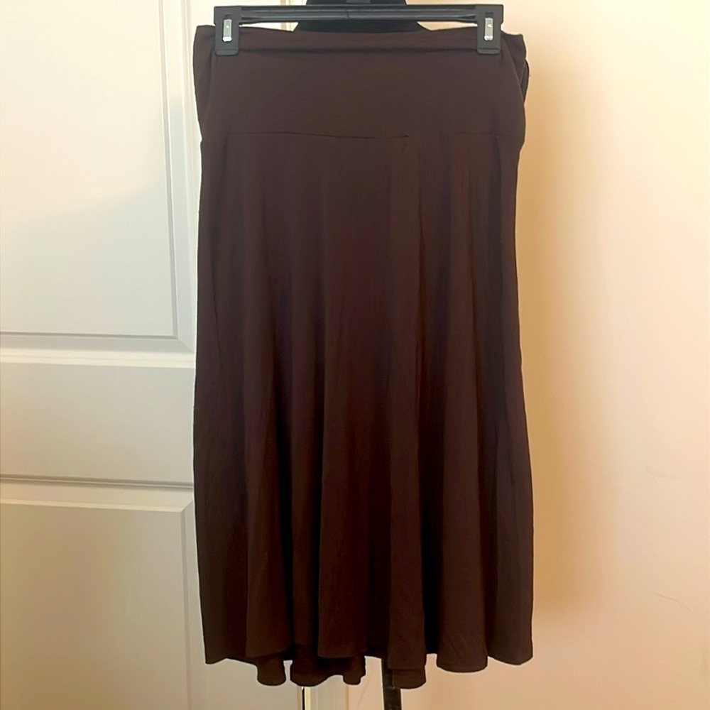 LOCK & LOVE Brown Stretch Lightweight Midi Skirt Size M